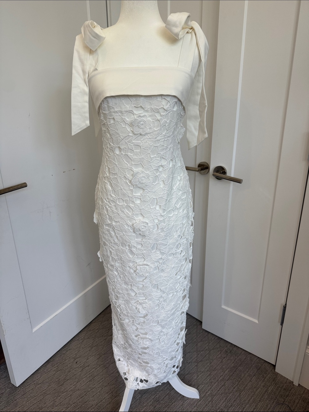 Petal & Pup White Floral Lace Maxi with Bow-Tie Straps